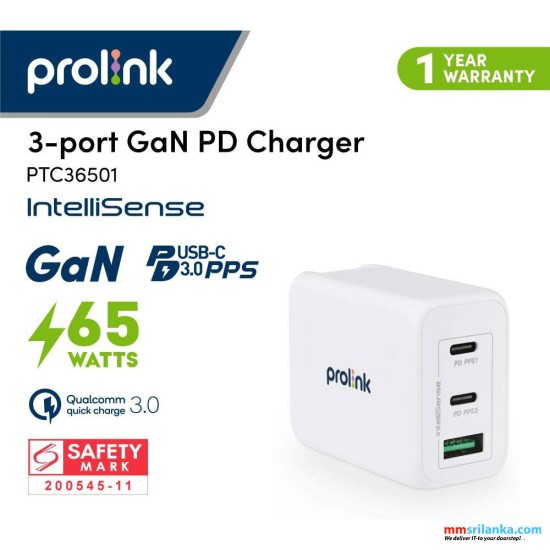 Prolink 65W 3-Port GaN Charger 